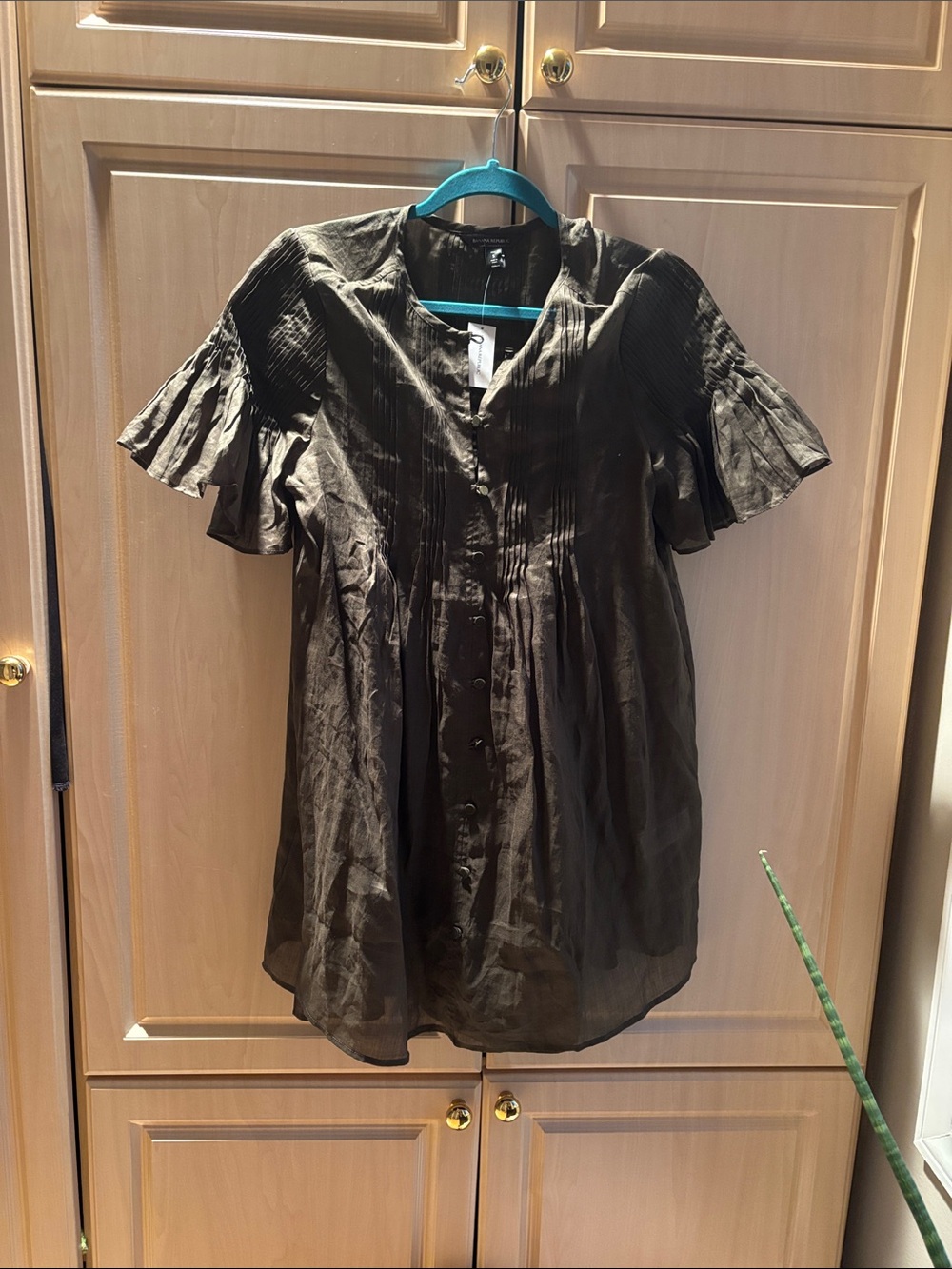 Women's Black V-Neck Button Front Blouse
